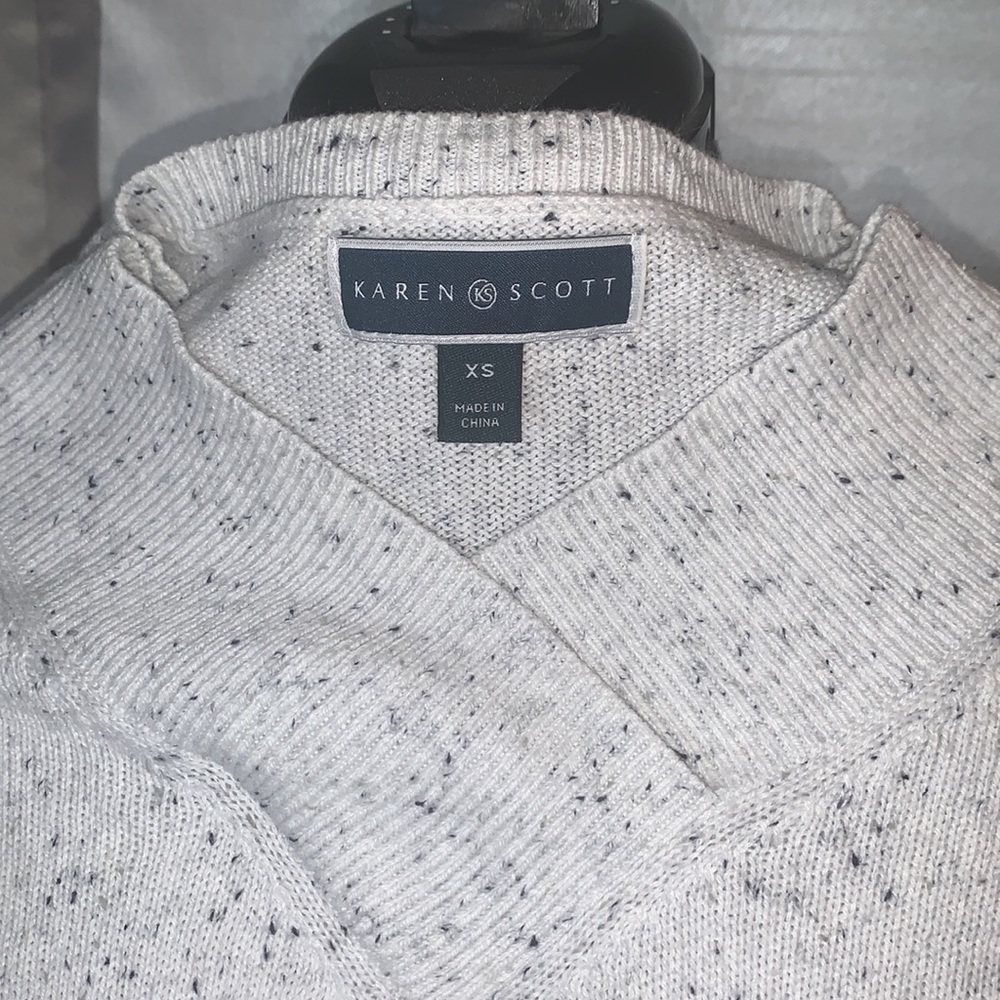 KAREN SCOTT | Cozy‎ Fitted Crossover V-Neck Sweater Gray Black White | XS - Picture 5 of 7